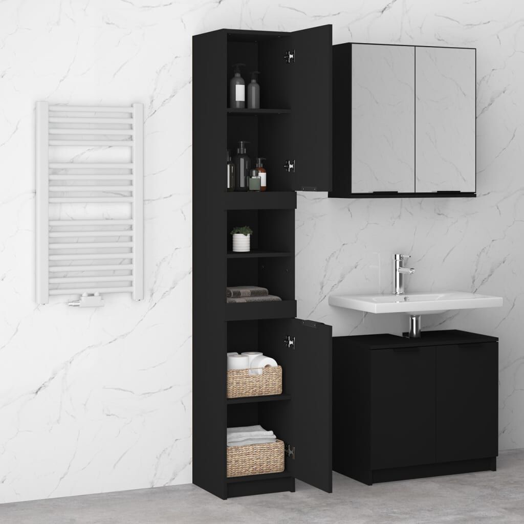 vidaXL Ντουλάπι Μπάνιου Μαύρο 32 x 34 x 188,5 εκ. Επεξεργασμένο Ξύλο