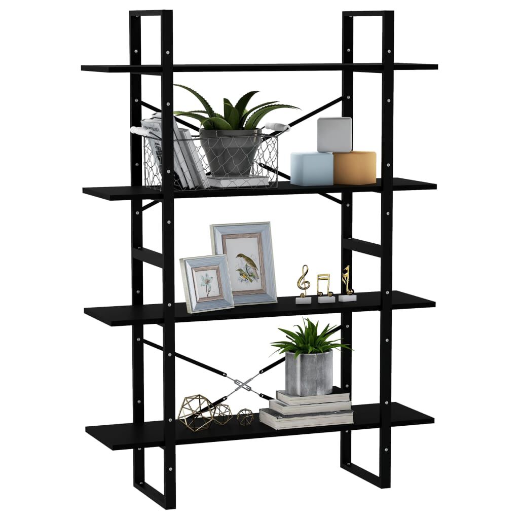 vidaXL Βιβλιοθήκη με 4 Ράφια Μαύρη 100x30x140 εκ. από Μασίφ Ξύλο Πεύκου