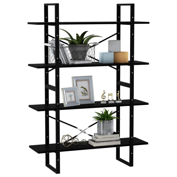 vidaXL Βιβλιοθήκη με 4 Ράφια Μαύρη 100x30x140 εκ. από Μασίφ Ξύλο Πεύκου