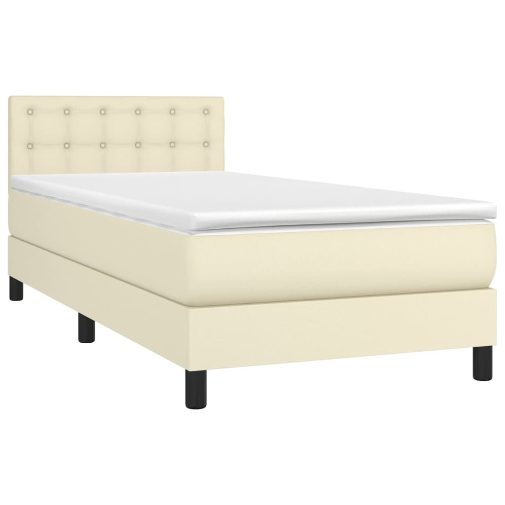 vidaXL Κρεβάτι Boxspring με Στρώμα & LED Κρεμ 100x200 εκ. Συνθ. Δέρμα