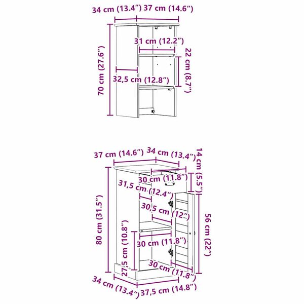 vidaXL Σετ Επίπλων Μπάνιου με συρτάρι 2 pcs Καφέ και Καραμέλα καφέ