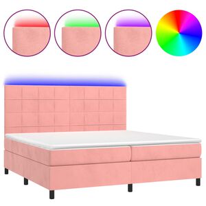 vidaXL Κρεβάτι Boxspring με Στρώμα & LED Ροζ 200x200 εκ. Βελούδινο