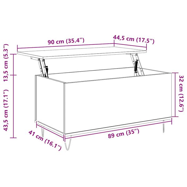 vidaXL Τραπεζάκι Σαλονιού Γκρι Σκυροδ. 90x44,5x45 εκ. Επεξεργ. Ξύλο