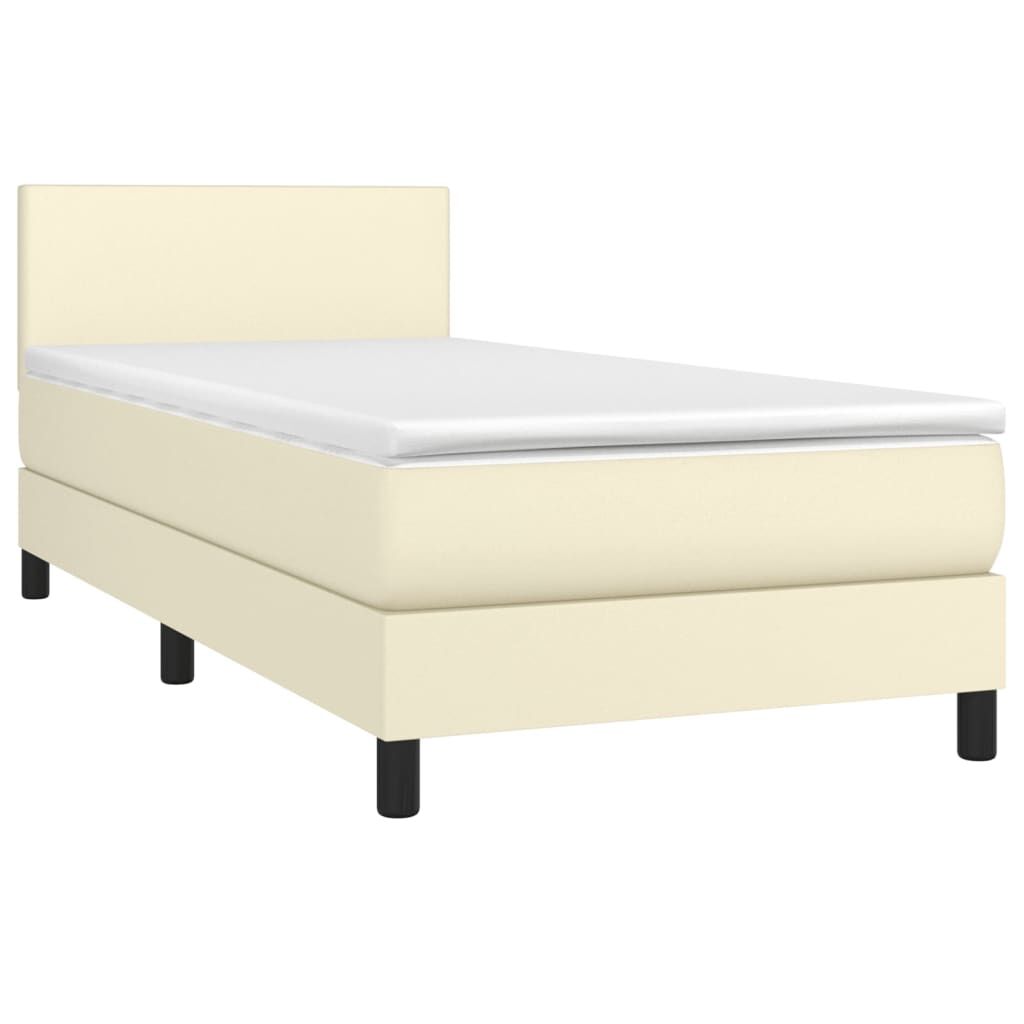 vidaXL Κρεβάτι Boxspring με Στρώμα Κρεμ 100x200εκ. από Συνθετικό Δέρμα