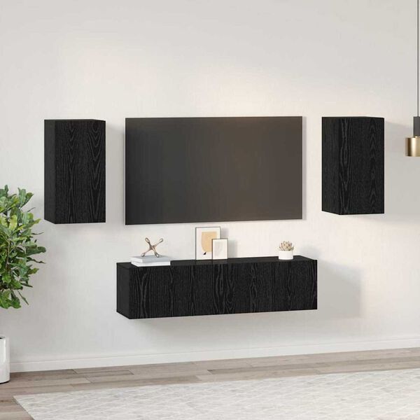 vidaXL Σετ επίπλου τηλεόρασης Επιτοίχιο 4 pcs Μαύρη δρυς