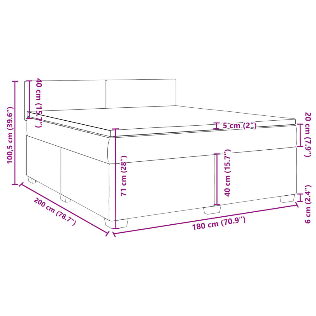 vidaXL Κρεβάτι Boxspring με Στρώμα Ανοιχτό Γκρι 180x200 εκ. Υφασμάτινο