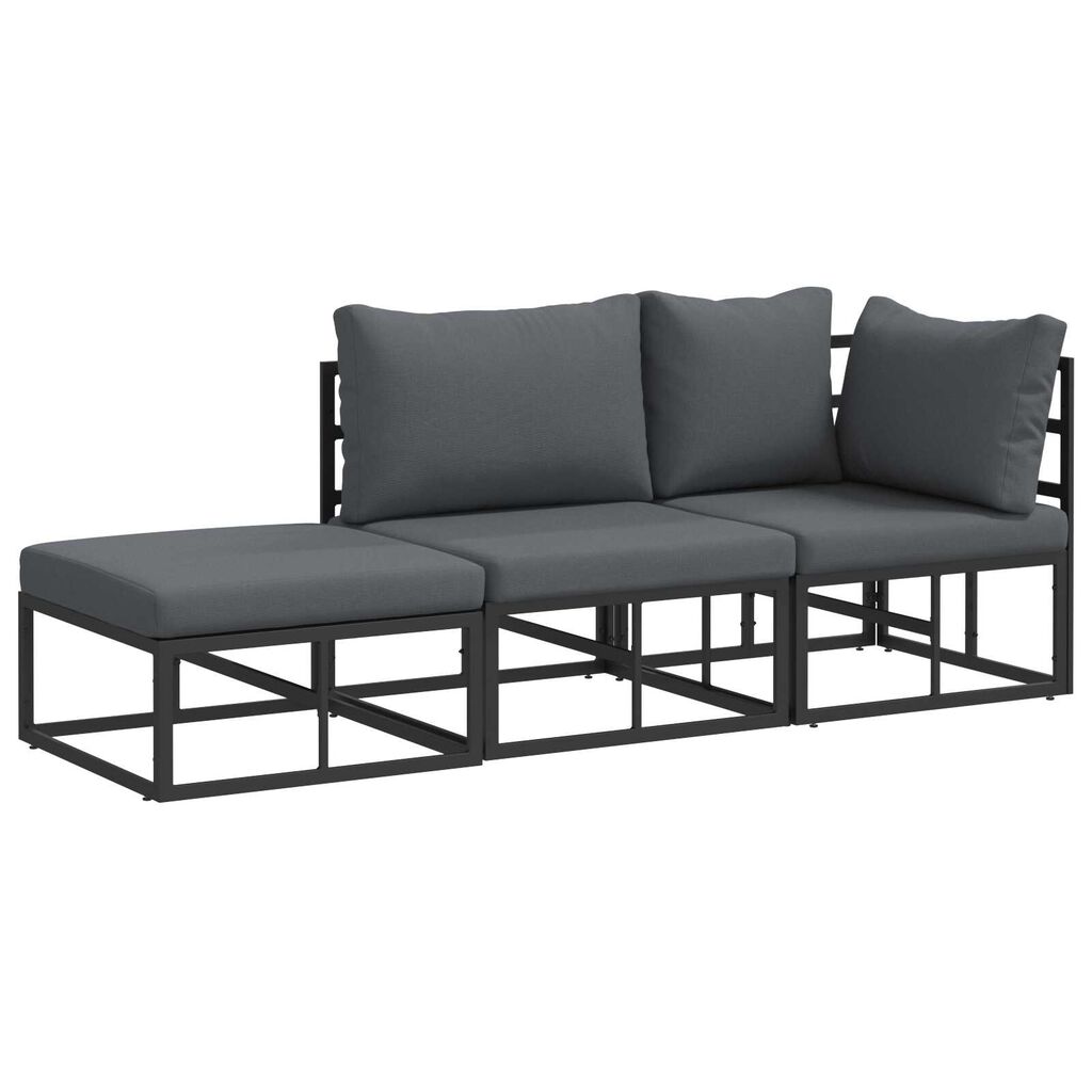 vidaXL Σετ Καναπέ Κήπου 3 pcs Μαύρο 211.5 x 71.5 x 71 εκ Αλουμίνιο