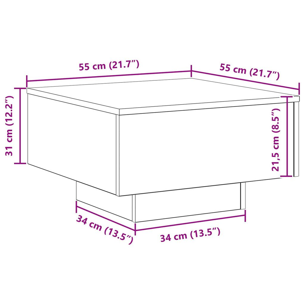 vidaXL Τραπεζάκι σαλονιού Μαύρο Δρυς 55x55x31 εκ από επεξεργασμένο ξύλο