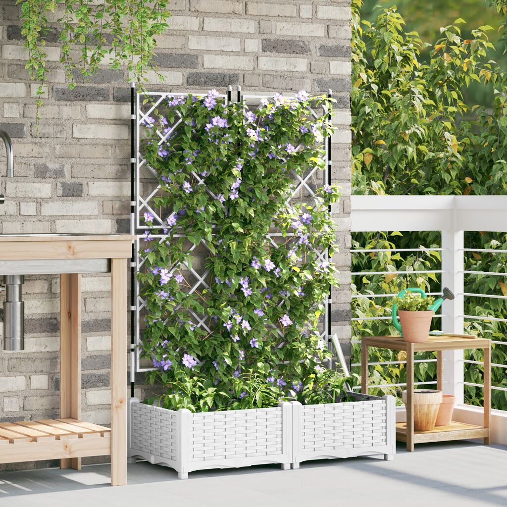 vidaXL Γλάστρα Κήπου με Στήριγμα 2 τεμ Λευκή 80x40x125.5 εκ