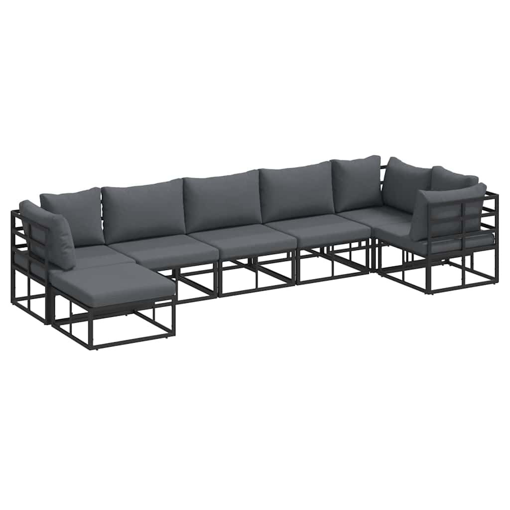 Σετ Καναπέ Κήπου με μαξιλάρι 7 pcs Μαύρο Αλουμίνιο