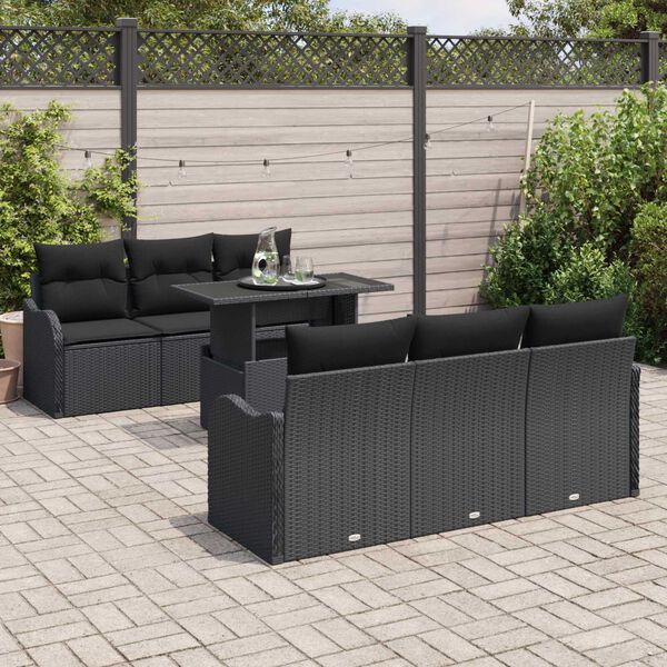 vidaXL Σετ Καναπέ Κήπου με μαξιλάρι 7 pcs Μαύρο Πολυ ράταν