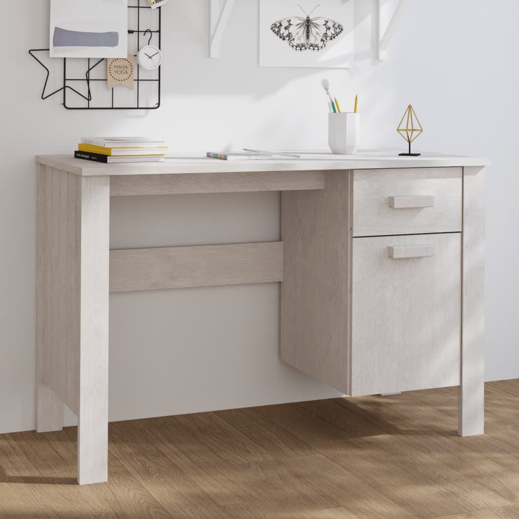 vidaXL Γραφείο HAMAR Λευκό 113 x 50 x 75 εκ. από Μασίφ Ξύλο Πεύκου