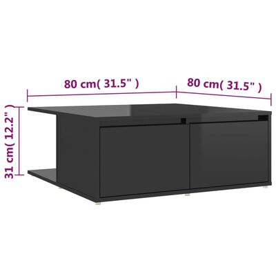 vidaXL Τραπεζάκι Σαλονιού Γυαλιστερό Μαύρο 80 x 80 x 31εκ. Μοριοσανίδα