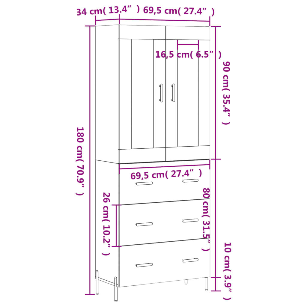 vidaXL Ντουλάπι Καπνιστή Δρυς 69,5x34x180 εκ. από Επεξεργασμένο Ξύλο