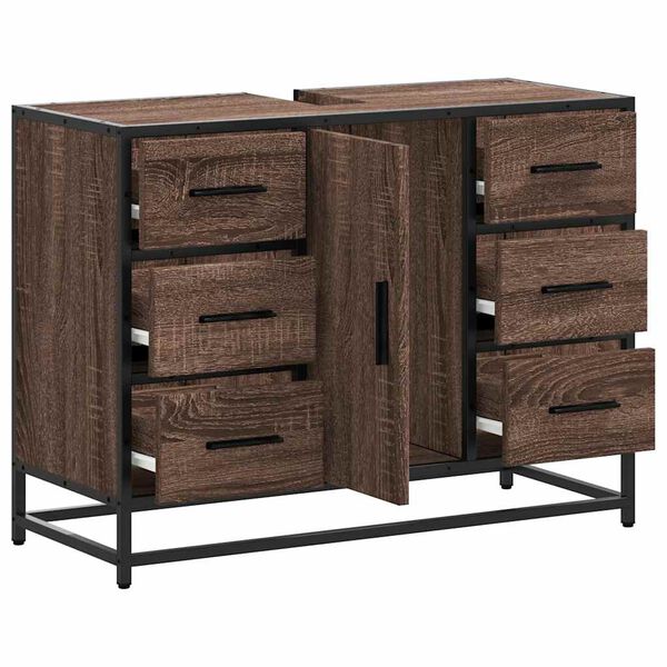 vidaXL Ντουλάπι Μπάνιου Νιπτήρα Καφέ Δρυς 80 x 33 x 60 εκ. Επεξ. Ξύλο