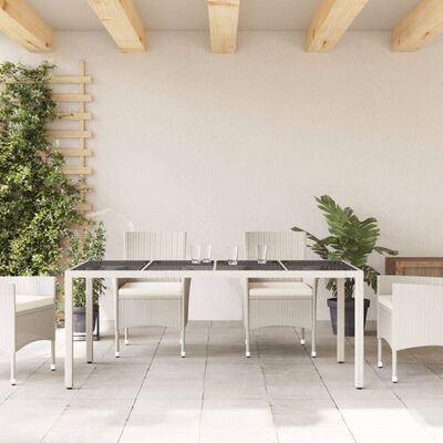 vidaXL Τραπέζι Κήπου με Γυάλινη Επιφάνεια Λευκό 190x90x75 εκ Ρατάν