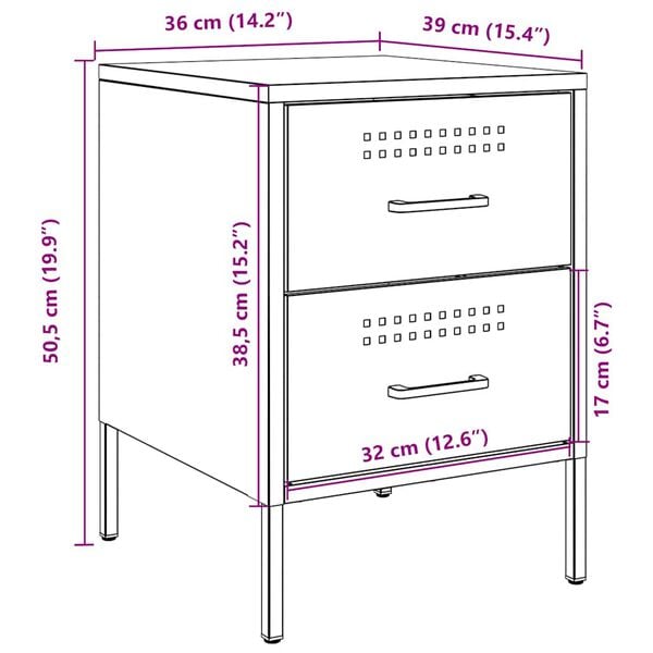 vidaXL Κομοδίνο Μαύρο 36x39x50,5 εκ. από Χάλυβα