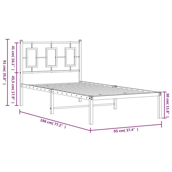 vidaXL Πλαίσιο Κρεβατιού με Κεφαλάρι Λευκό 90 x 190 εκ. Μεταλλικό