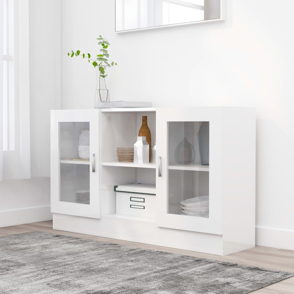 vidaXL Βιτρίνα Γυαλιστερό Λευκό 120 x 30,5 x 70 εκ. από Επεξ. Ξύλο