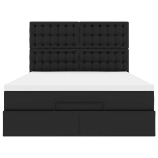 vidaXL Οθωμανικό κρεβάτι με στρώμα & LEDs Μαύρο 140x200cm Faux Leather