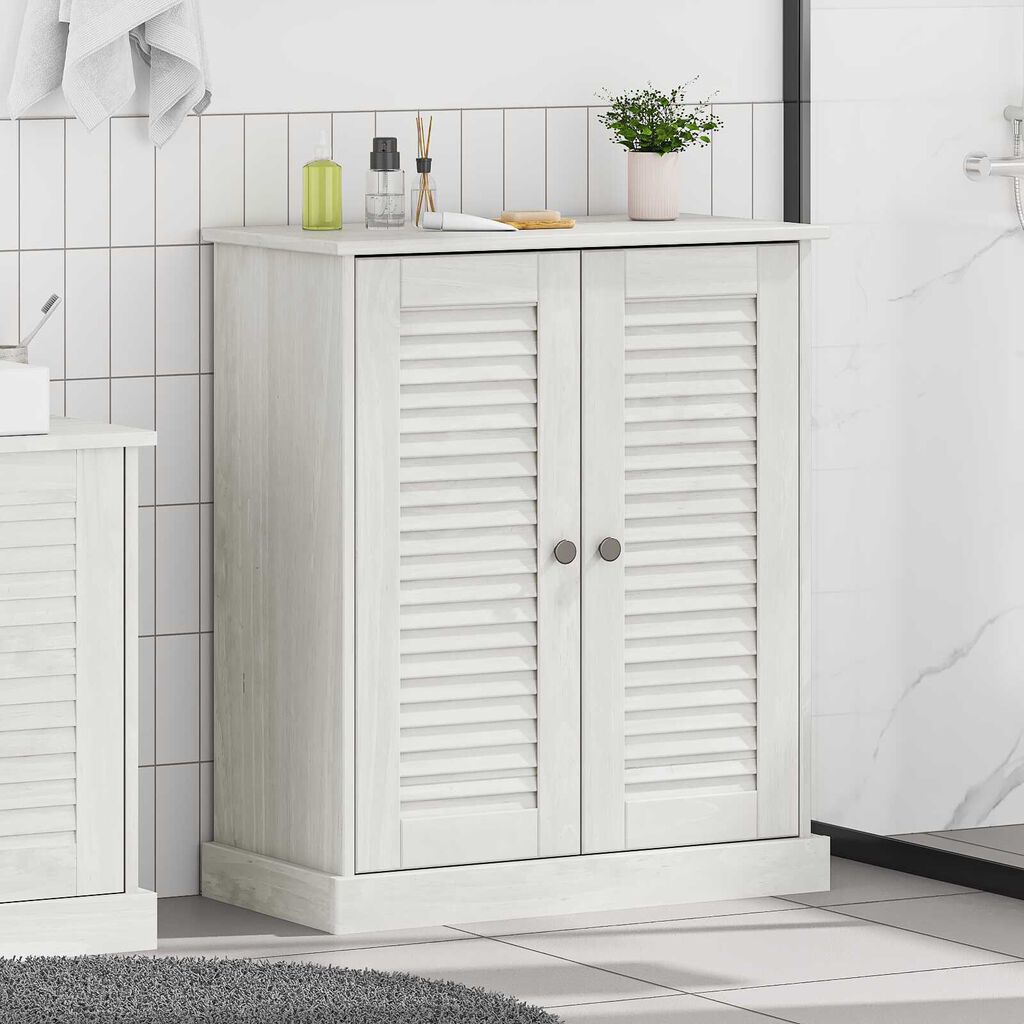 vidaXL Ντουλάπι Μπάνιου Λευκό 68 x 34 x 80 εκ Μασίφ ξύλο πεύκου