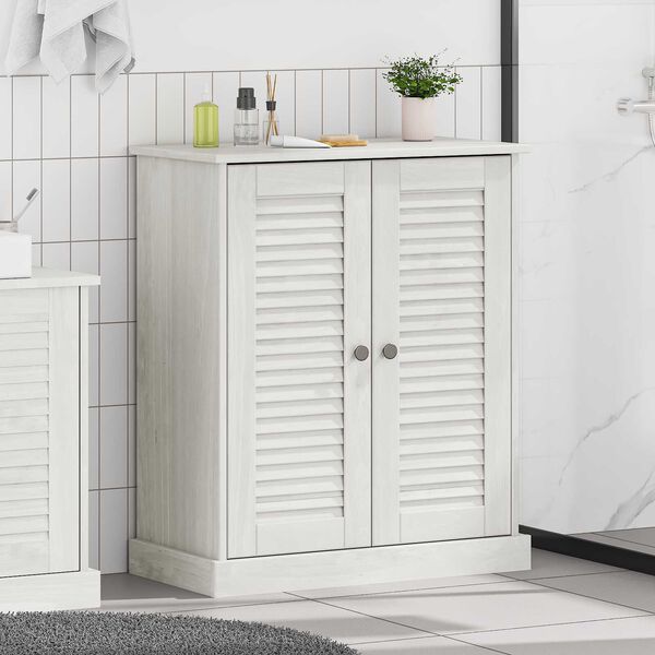 vidaXL Ντουλάπι Μπάνιου Λευκό 68 x 34 x 80 εκ Μασίφ ξύλο πεύκου