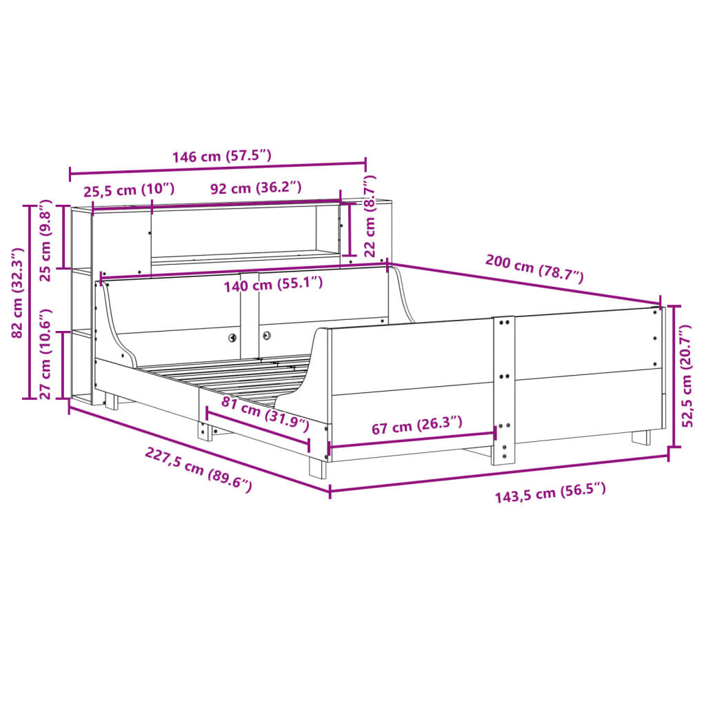 vidaXL Σκελετός Κρεβ. Χωρίς Στρώμα Λευκό 140x200 εκ Μασίφ Πεύκο