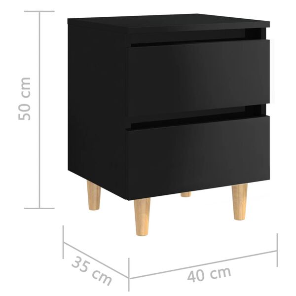 vidaXL Κομοδίνο Γυαλιστερό Μαύρο 40x35x50 εκ. με Πόδια από Ξύλο Πεύκου