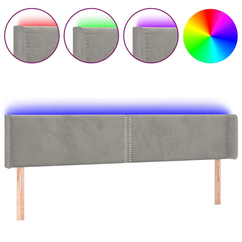 vidaXL Κεφαλάρι Κρεβατιού LED Ανοιχτό Γκρι 183x16x78/88 εκ. Βελούδινο