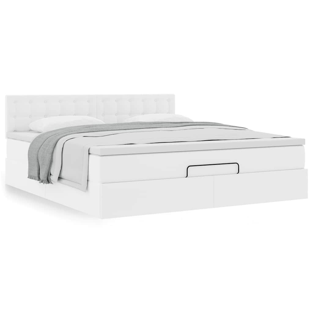 vidaXL Οθωμανικό κρεβάτι με στρώμα Λευκό 160x200cm Faux Leather
