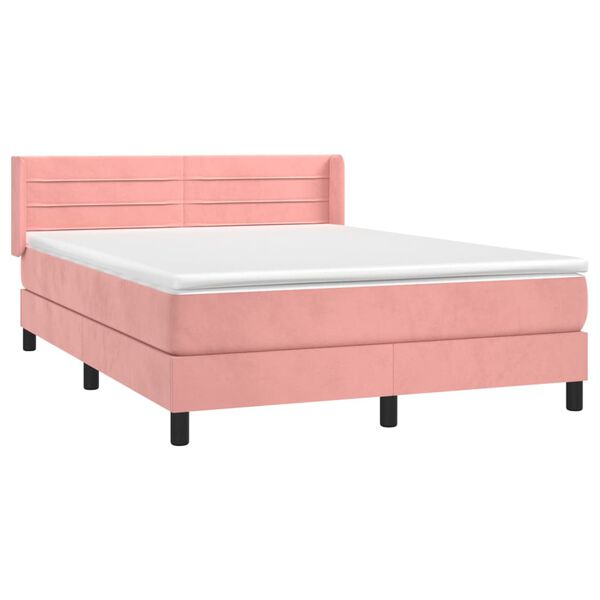 vidaXL Κρεβάτι Boxspring με Στρώμα Ροζ 140x200 εκ. Βελούδινο