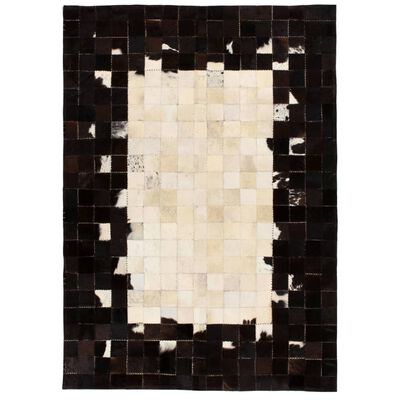 vidaXL Χαλί Patchwork Τετράγωνα Μαύρο/Λευκό 80 x 150 εκ. Γνήσιο Δέρμα