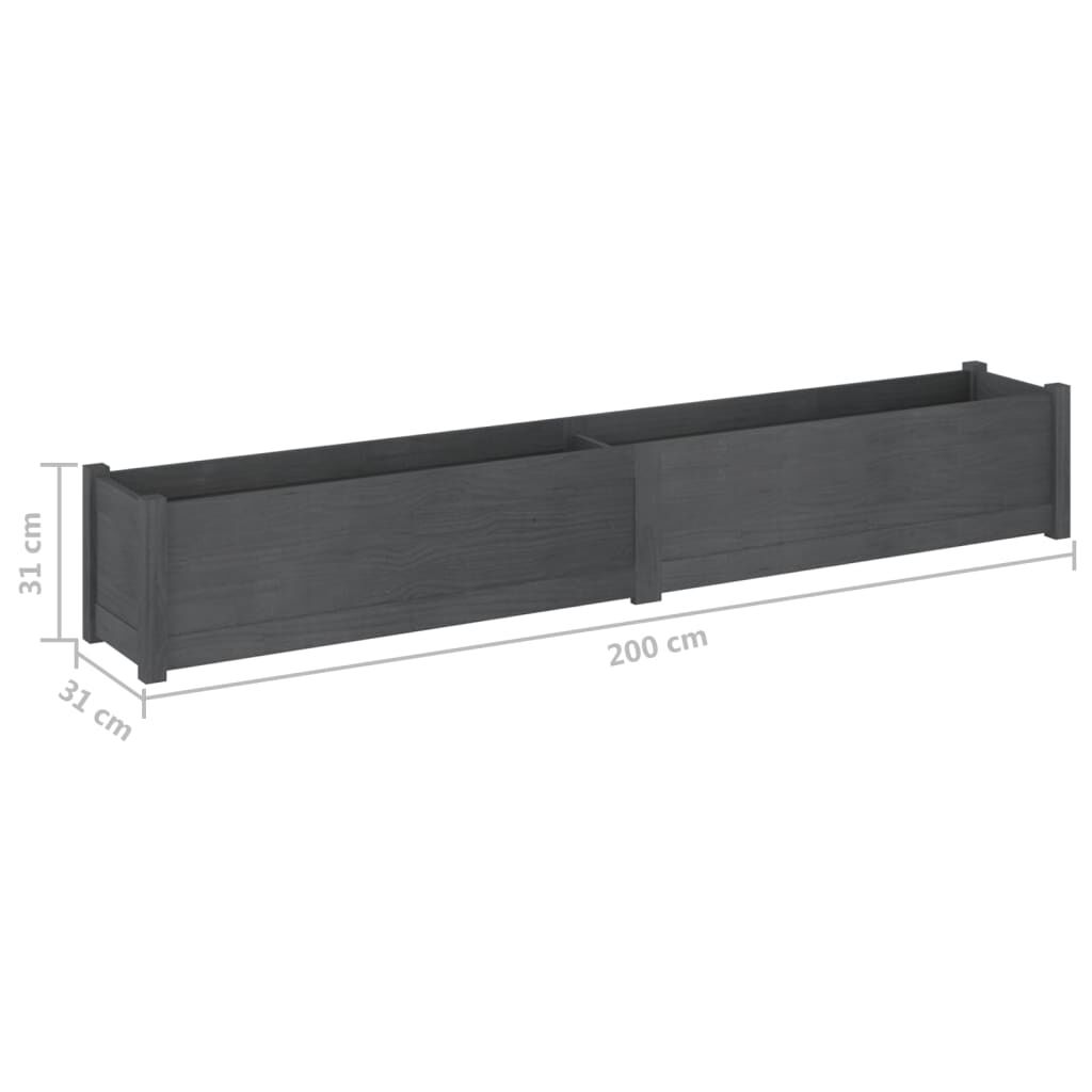 vidaXL Ζαρντινιέρα Γκρι 200 x 31 x 31 εκ. από Μασίφ Ξύλο Πεύκου