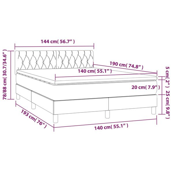 vidaXL Κρεβάτι Boxspring με Στρώμα Σκούρο Πράσινο 140x190εκ. Βελούδινο