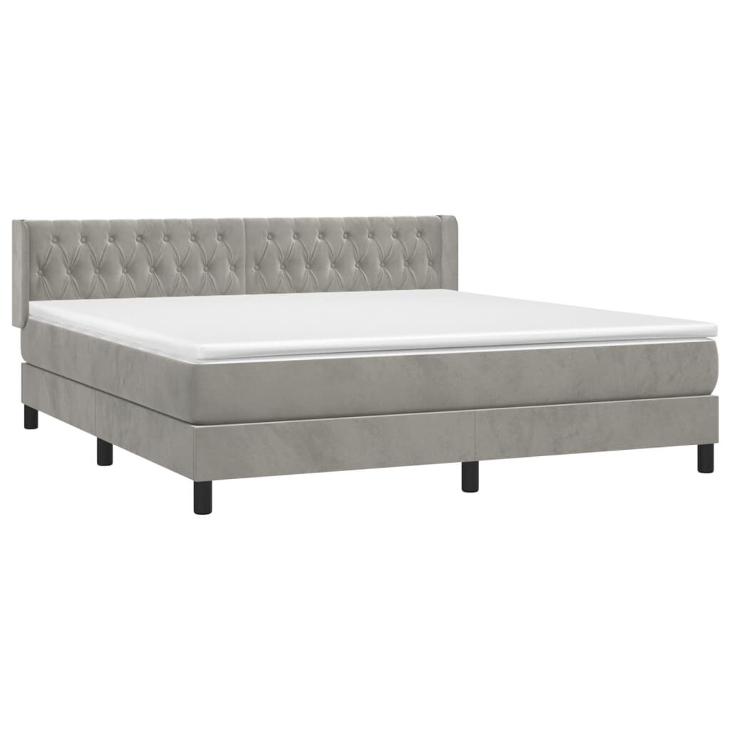 vidaXL Κρεβάτι Boxspring με Στρώμα Ανοιχτό Γκρι 160x200 εκ. Βελούδινο