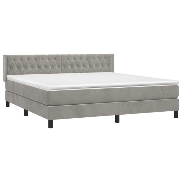 vidaXL Κρεβάτι Boxspring με Στρώμα Ανοιχτό Γκρι 160x200 εκ. Βελούδινο