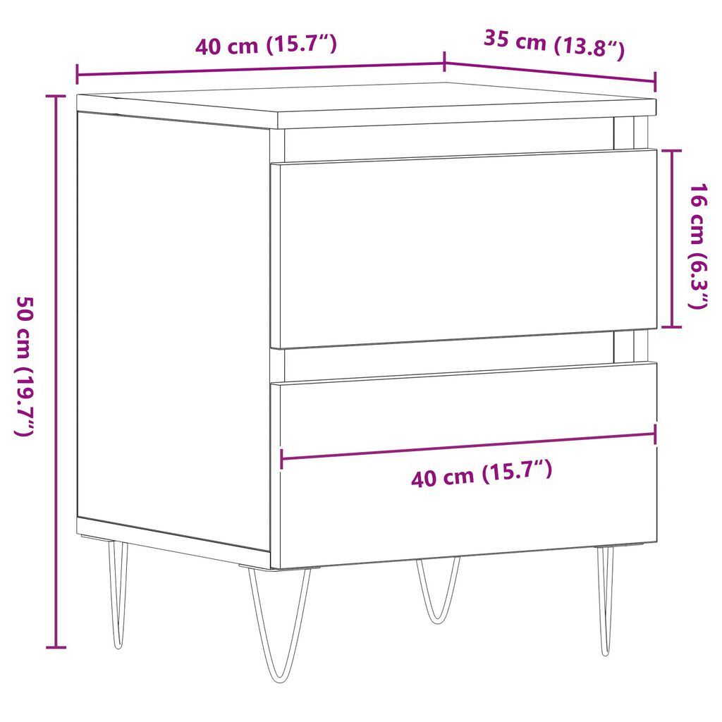 vidaXL Κομοδίνο Μαύρο Δρύινο 40x35x50 εκ Κατασκευασμένο Ξύλο