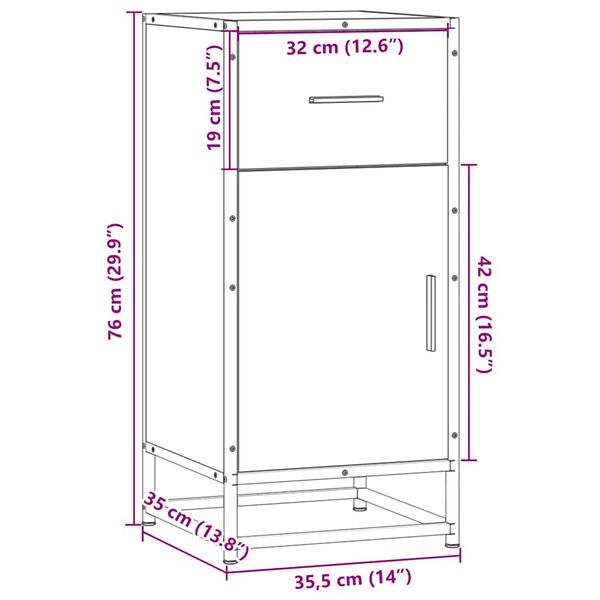 vidaXL Ραφιέρα Καφέ Δρυς 35,5x35x76 εκ. Επεξ. Ξύλο + Μέταλλο