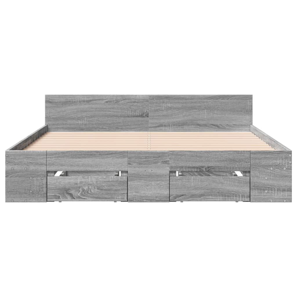 vidaXL Πλαίσιο Κρεβατιού με συρτάρια Γκρι sonoma 140x190εκ. Επεξ. Ξύλο