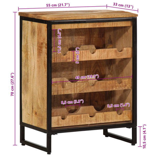 vidaXL Ραφιέρα Κρασιών για 9 Μπουκάλια 55x33x70 εκ. Μασίφ Ξύλο Μάνγκο
