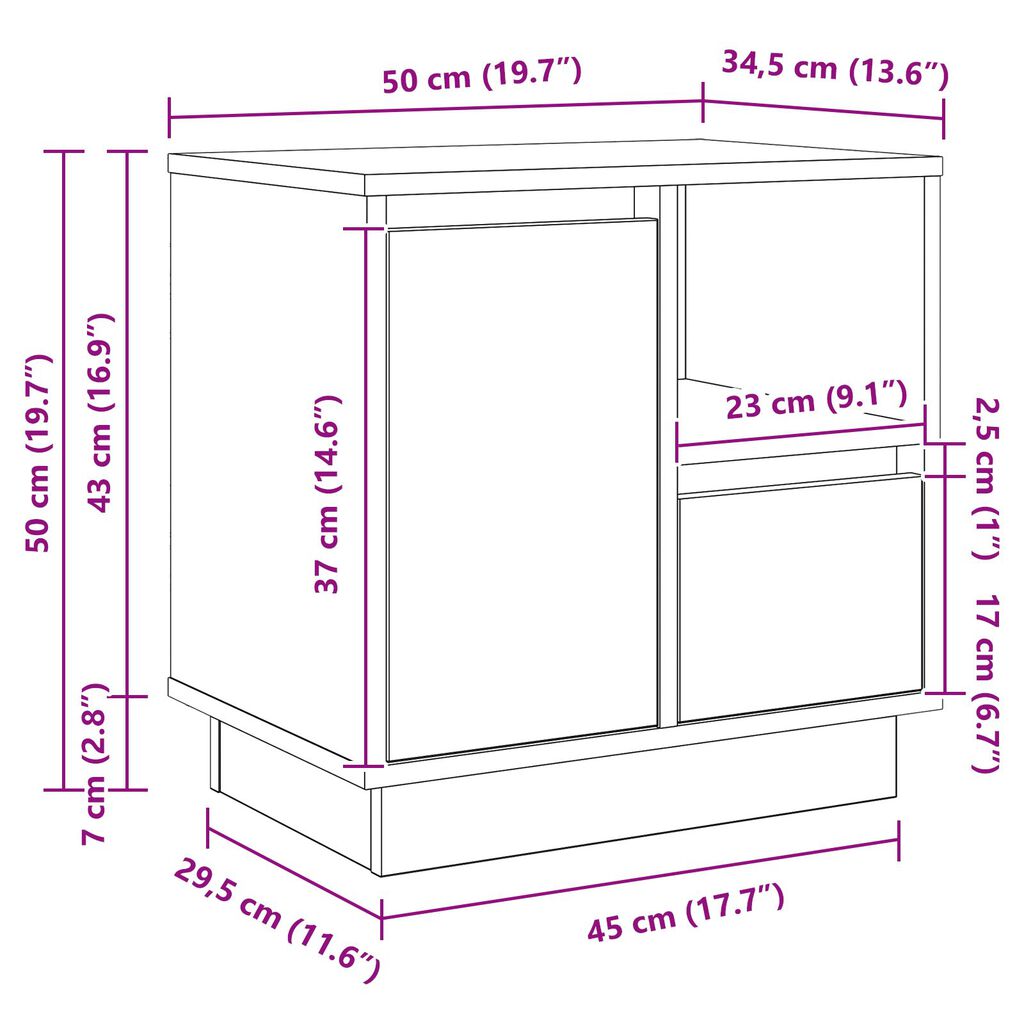 vidaXL Κομοδίνα με LED 2 τεμ Μαύρο Δρυς 50x34,5x50 εκ