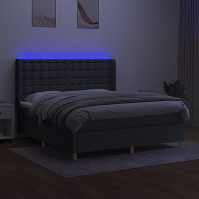 vidaXL Κρεβάτι Boxspring με Στρώμα & LED Σκ.Γκρι 160x200 εκ Υφασμάτινο