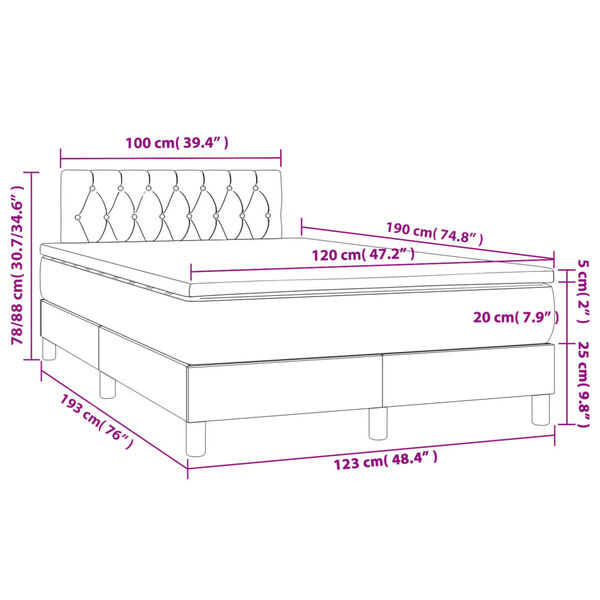 vidaXL Κρεβάτι Boxspring με Στρώμα Σκούρο Μπλε 120x190 εκ. Βελούδινο