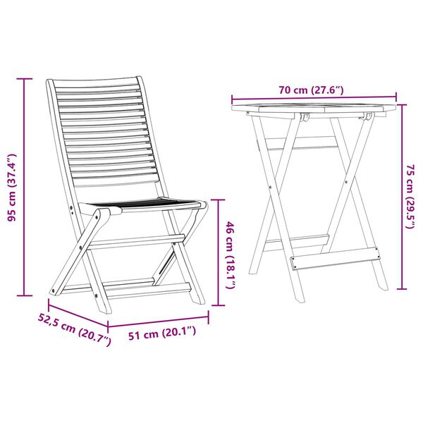 vidaXL Φορητό Σετ Μπιζερί Πτυσσόμενος 3 pcs Καφέ Μασίφ ξύλο ακακίας