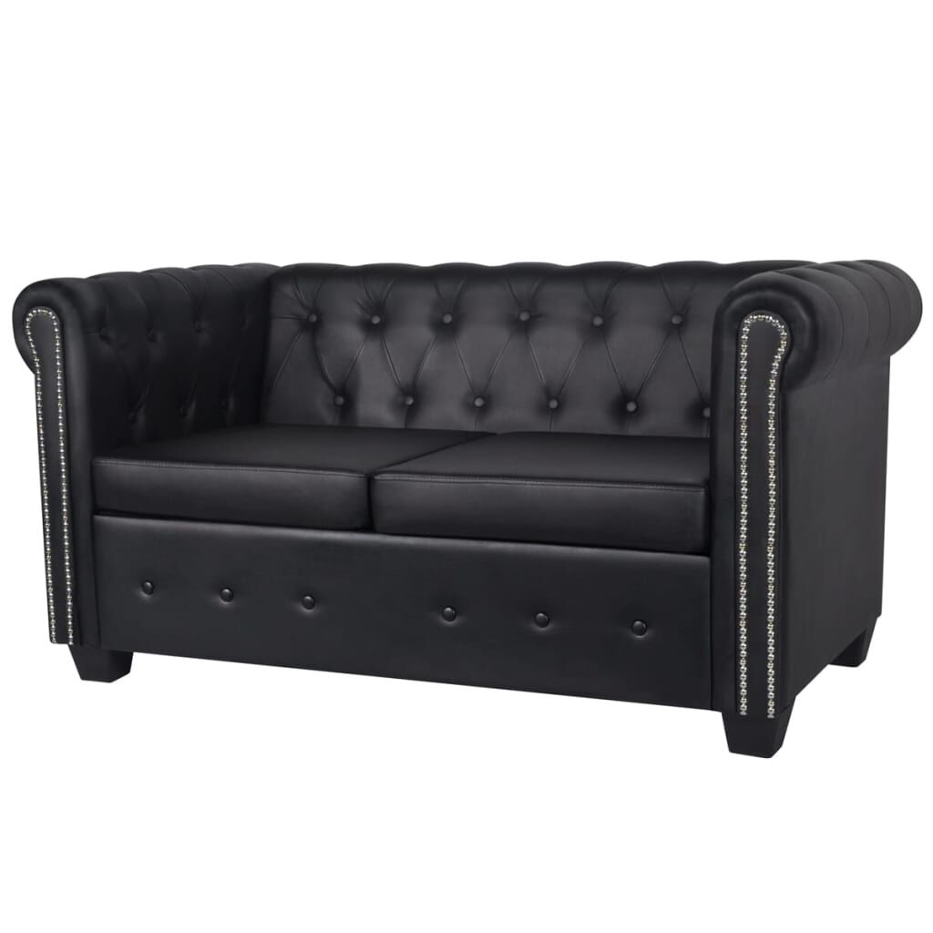 vidaXL Καναπές Διθέσιος Chesterfield Μαύρος από Συνθετικό Δέρμα