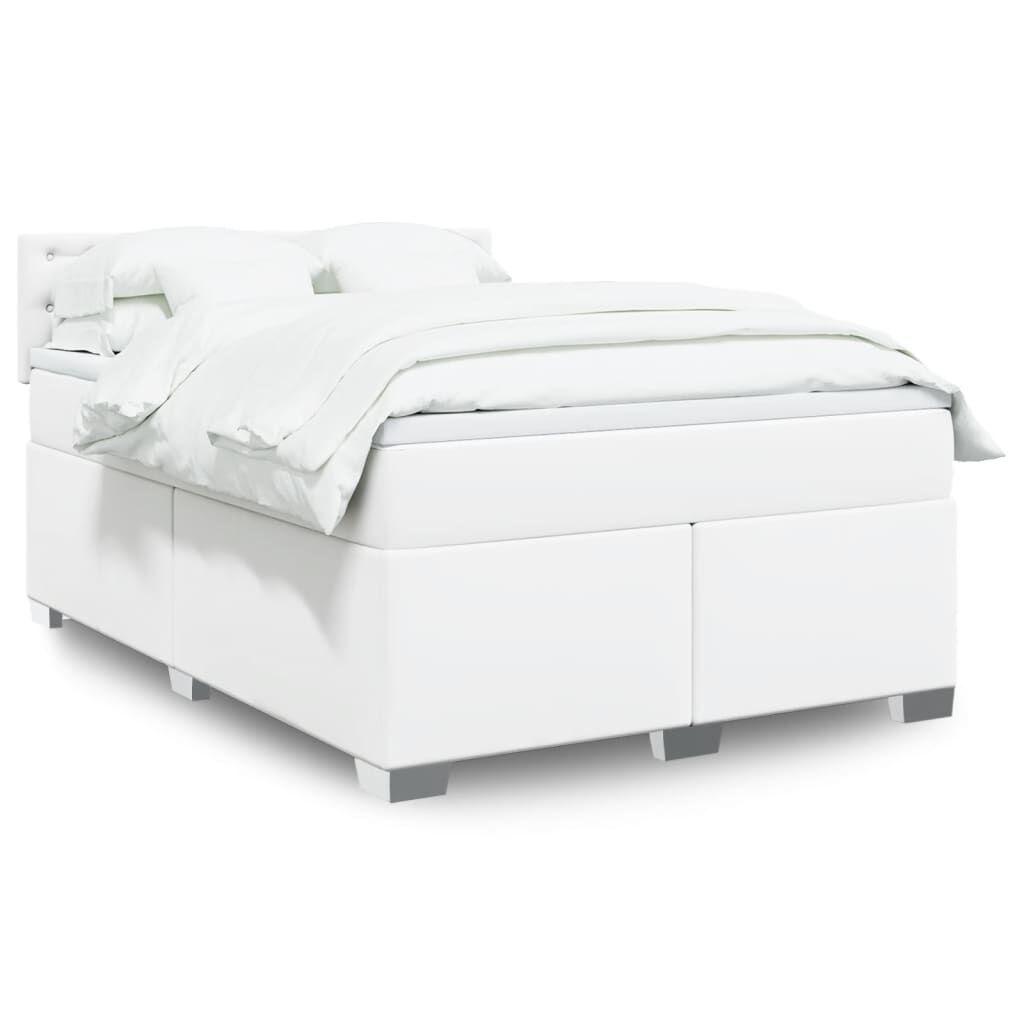 vidaXL Κρεβάτι Boxspring με Στρώμα Λευκό 140x190εκ.από Συνθετικό Δέρμα