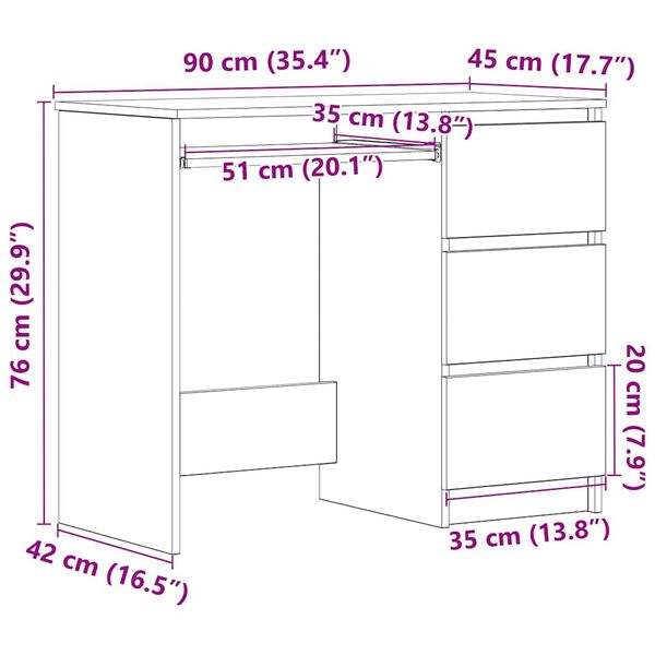 vidaXL Γραφείο Λευκό 90 x 45 x 76 εκ. από Επεξ. Ξύλο