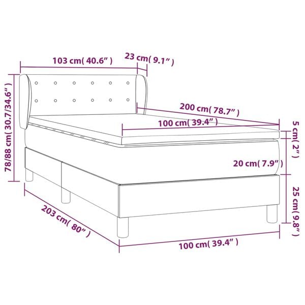 vidaXL Κρεβάτι Boxspring με Στρώμα Λευκό 100x200εκ.από Συνθετικό Δέρμα
