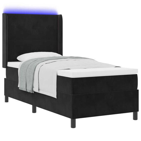 vidaXL Κρεβάτι Box Spring με Στρώμα & LED Μαύρο 80x200 εκ Βελούδο