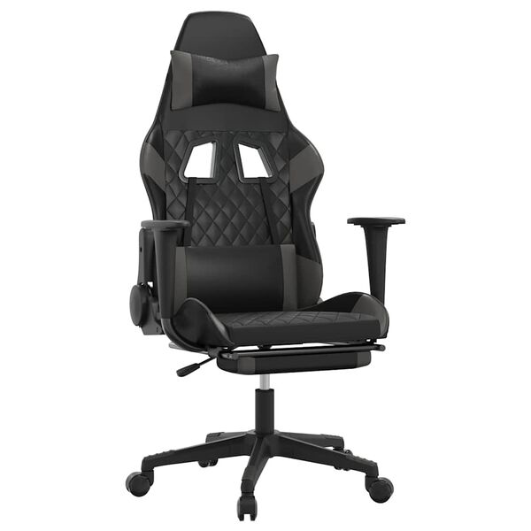 vidaXL Καρέκλα Gaming Μασάζ Υποπόδιο Μαύρο&Γκρι από Συνθετικό Δέρμα